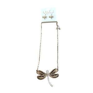 Viola Gold Dragonfly Necklace and Earring Set BRAND NEW